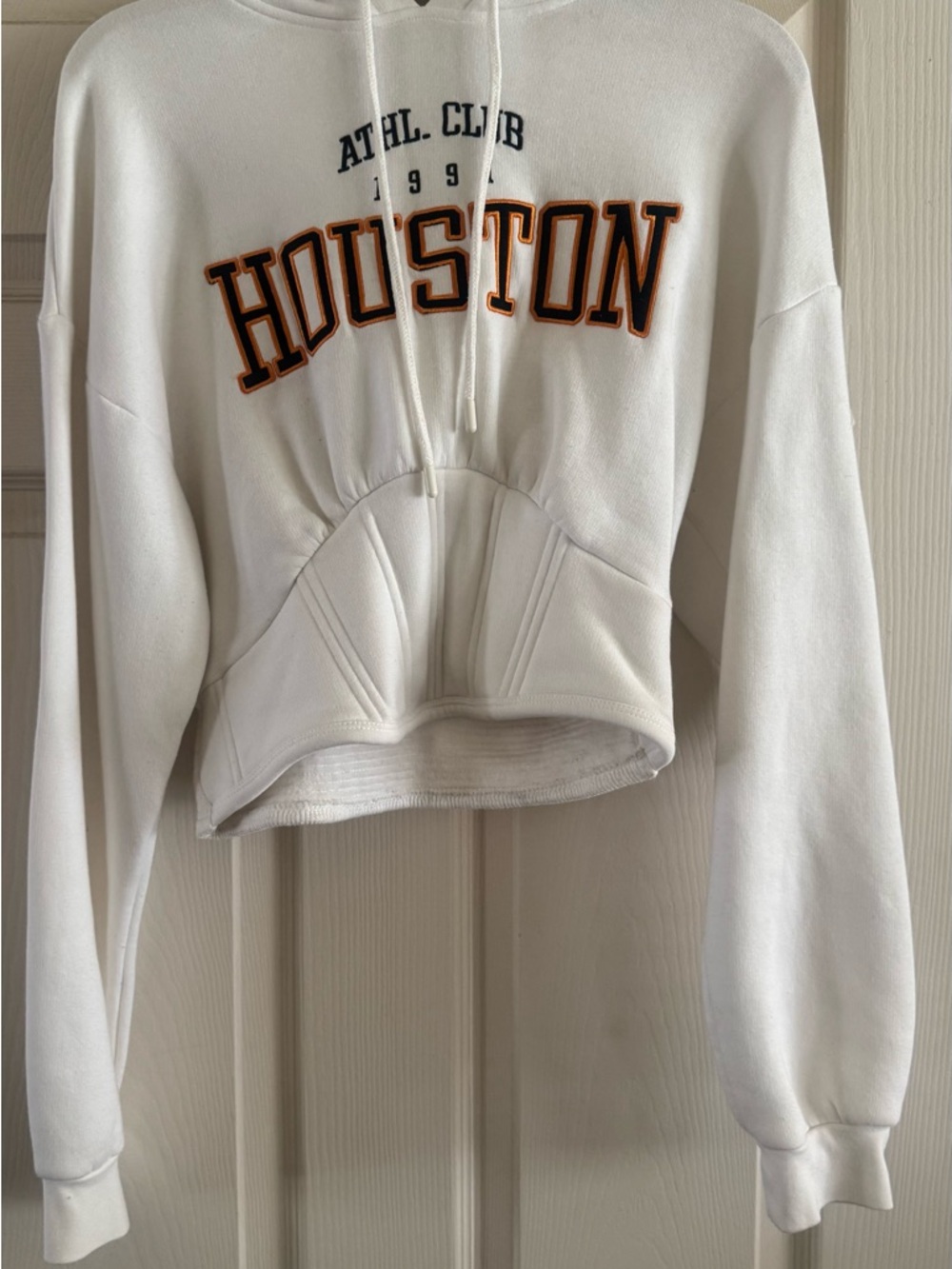 Bershka Corset Houston Graphic Hoodie with Orange & Black Embroidery